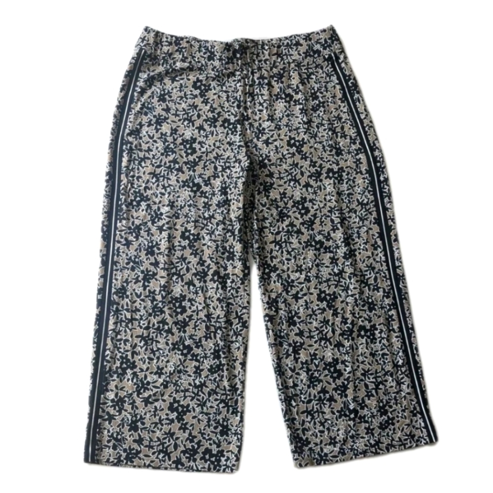 J. Jill Wearever Floral Wide Leg Pull-On Crop Pants Size M Black Brown Stretch